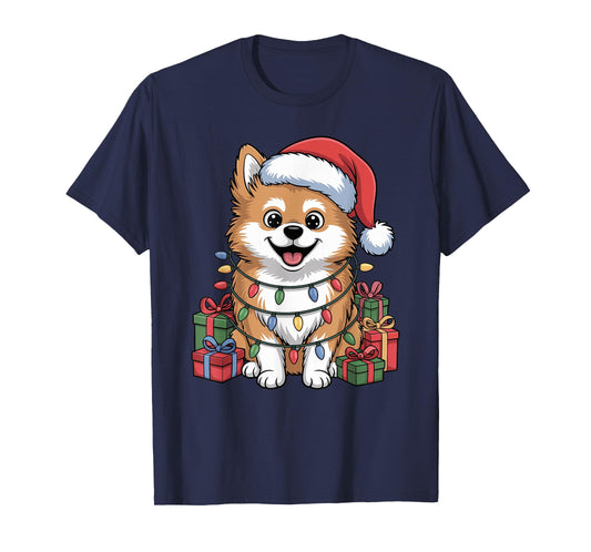 Cute Spitz Santa Hat Christmas Xmas Dog Lovers Holiday T-Shirt