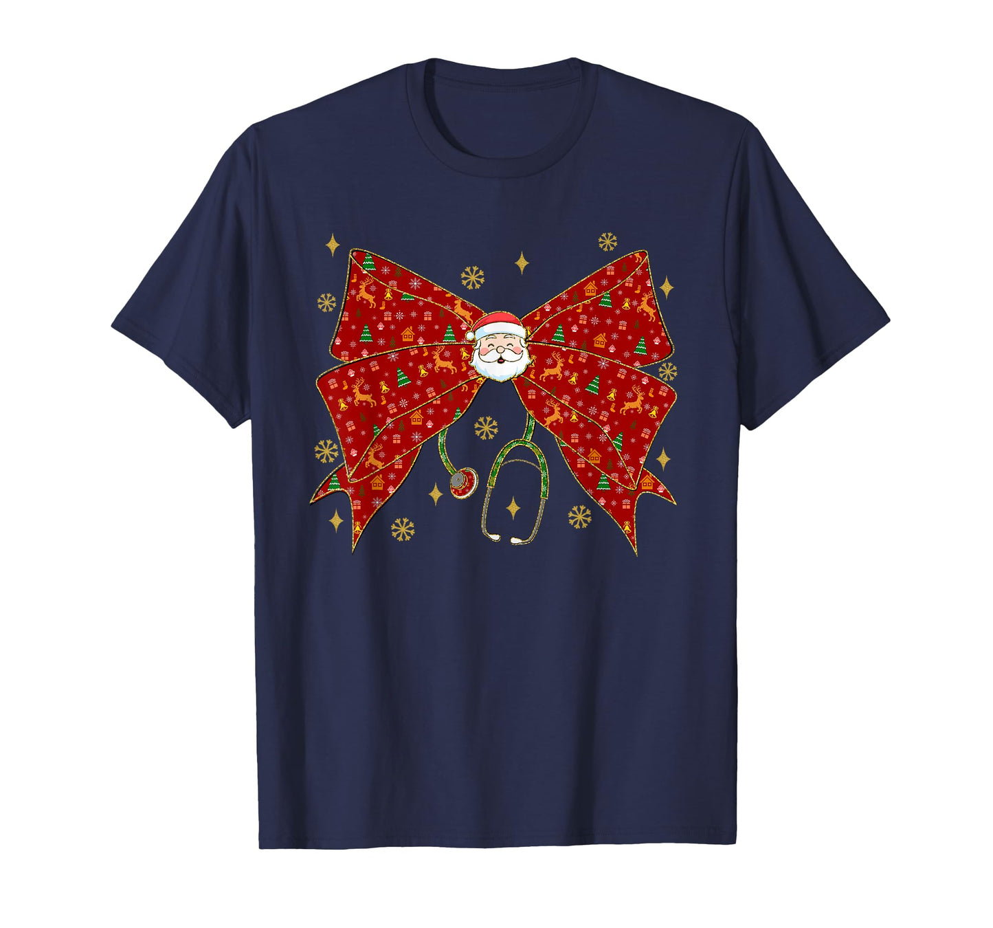 Christmas Bow Stethoscope Santa Nurse Life School Nursing T-Shirt