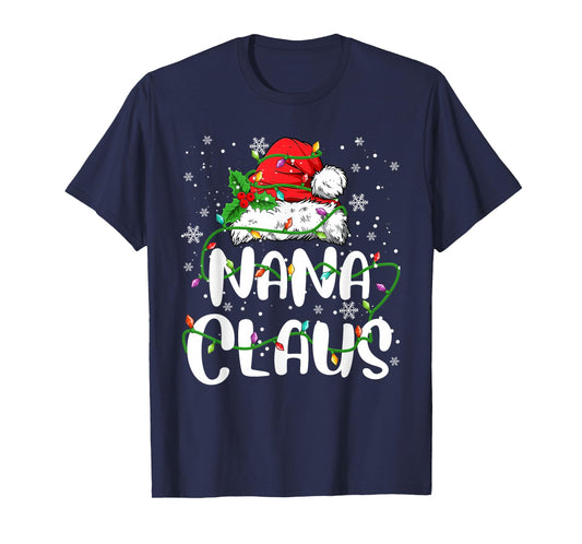 Nana Claus Xmas Christmas Lights Santa Hat Family Matching T-Shirt