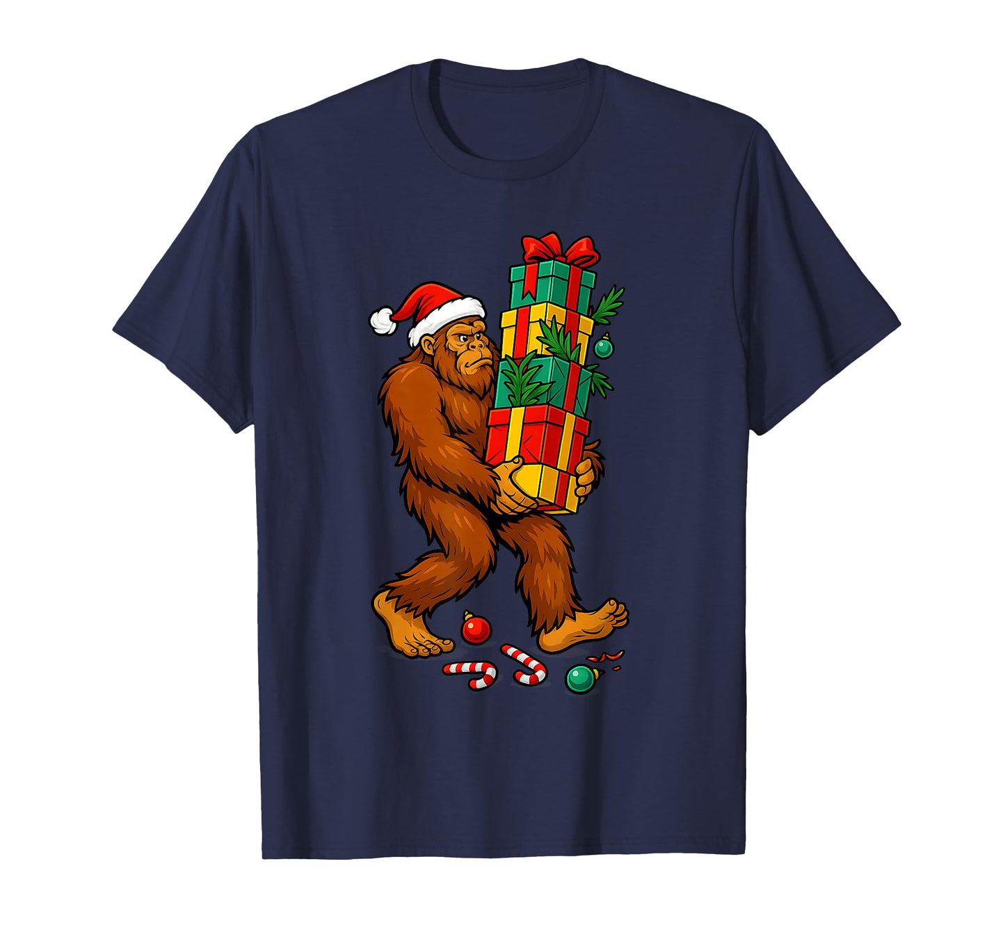 Bigfoot Tree Christmas Lights Snowflake Holiday Candy Xmas T-Shirt
