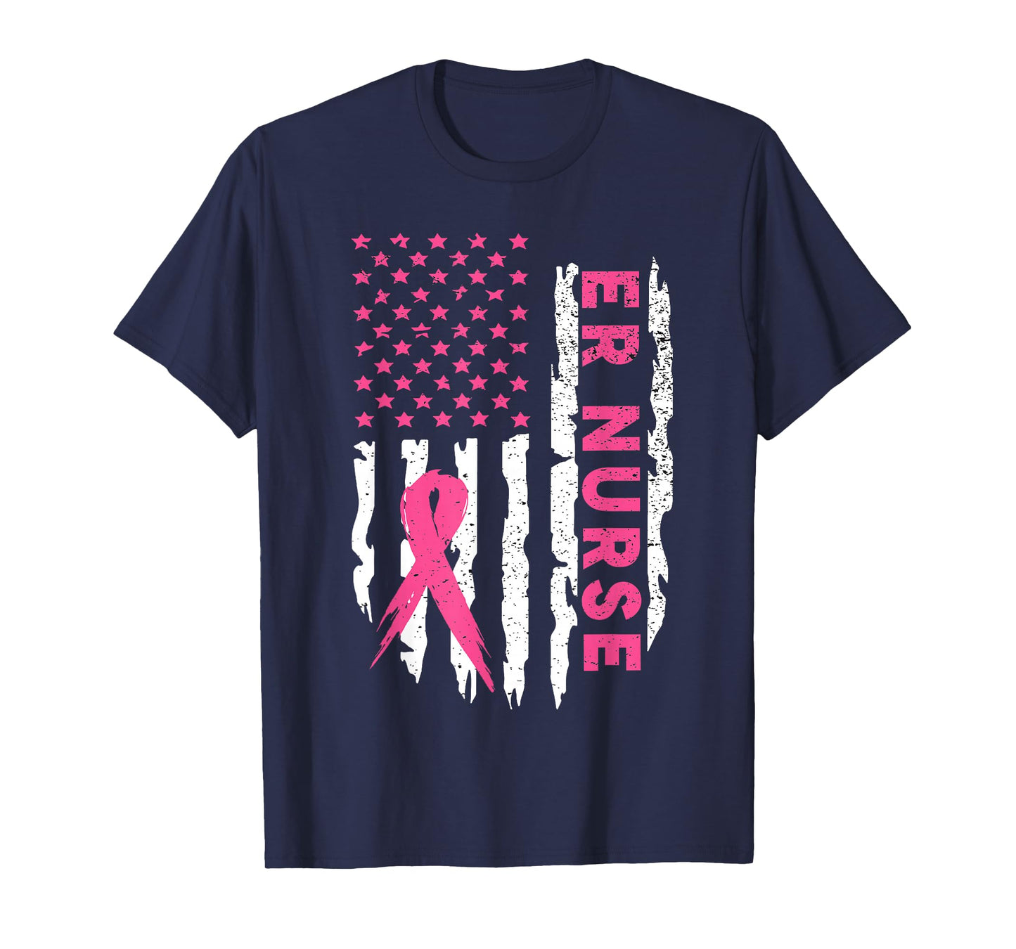 Er Nurse American Flag Nurse Breast Cancer Awareness T-Shirt