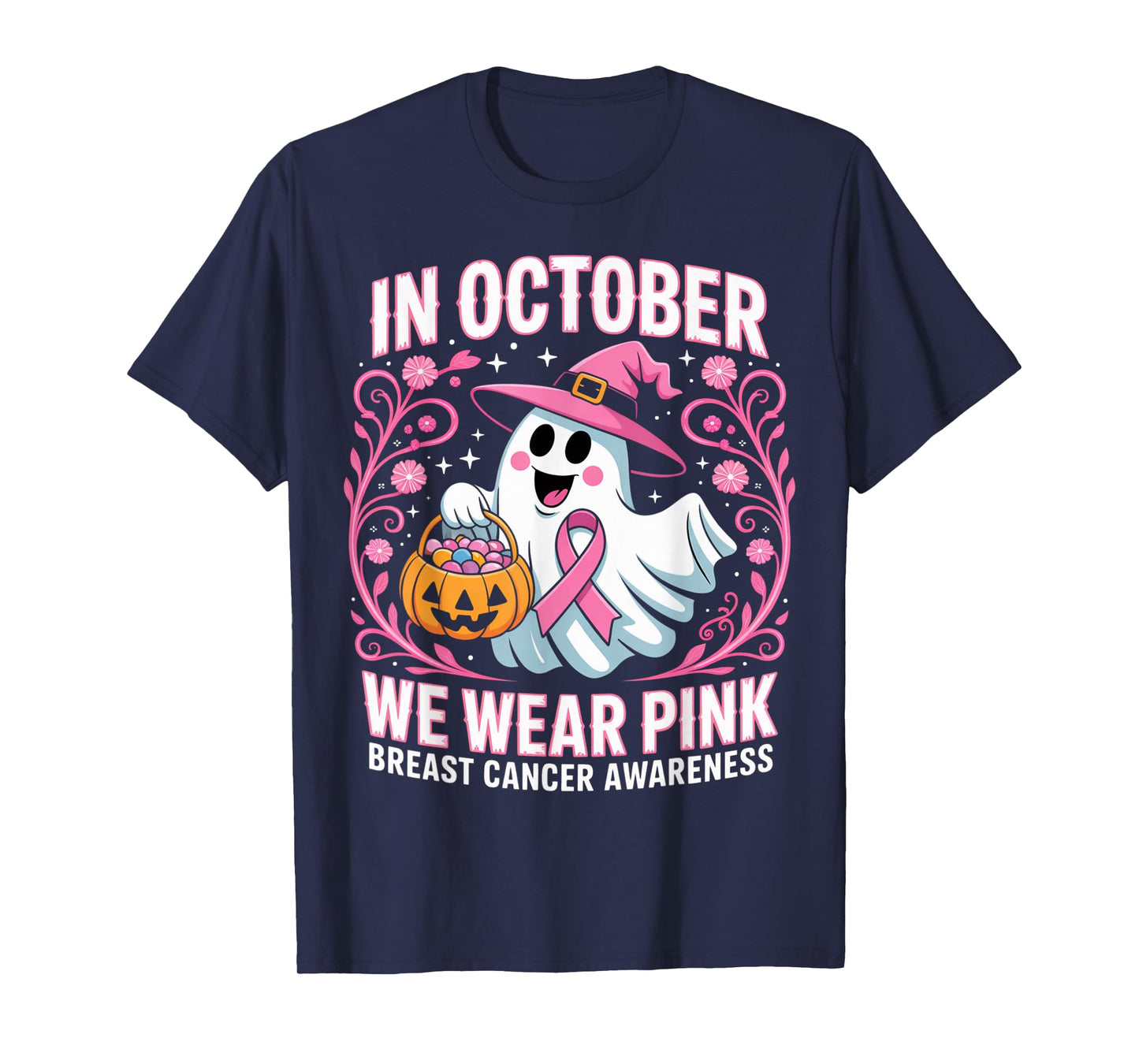 Breast Cancer Women Halloween in October We Wear Pink T-Shirt