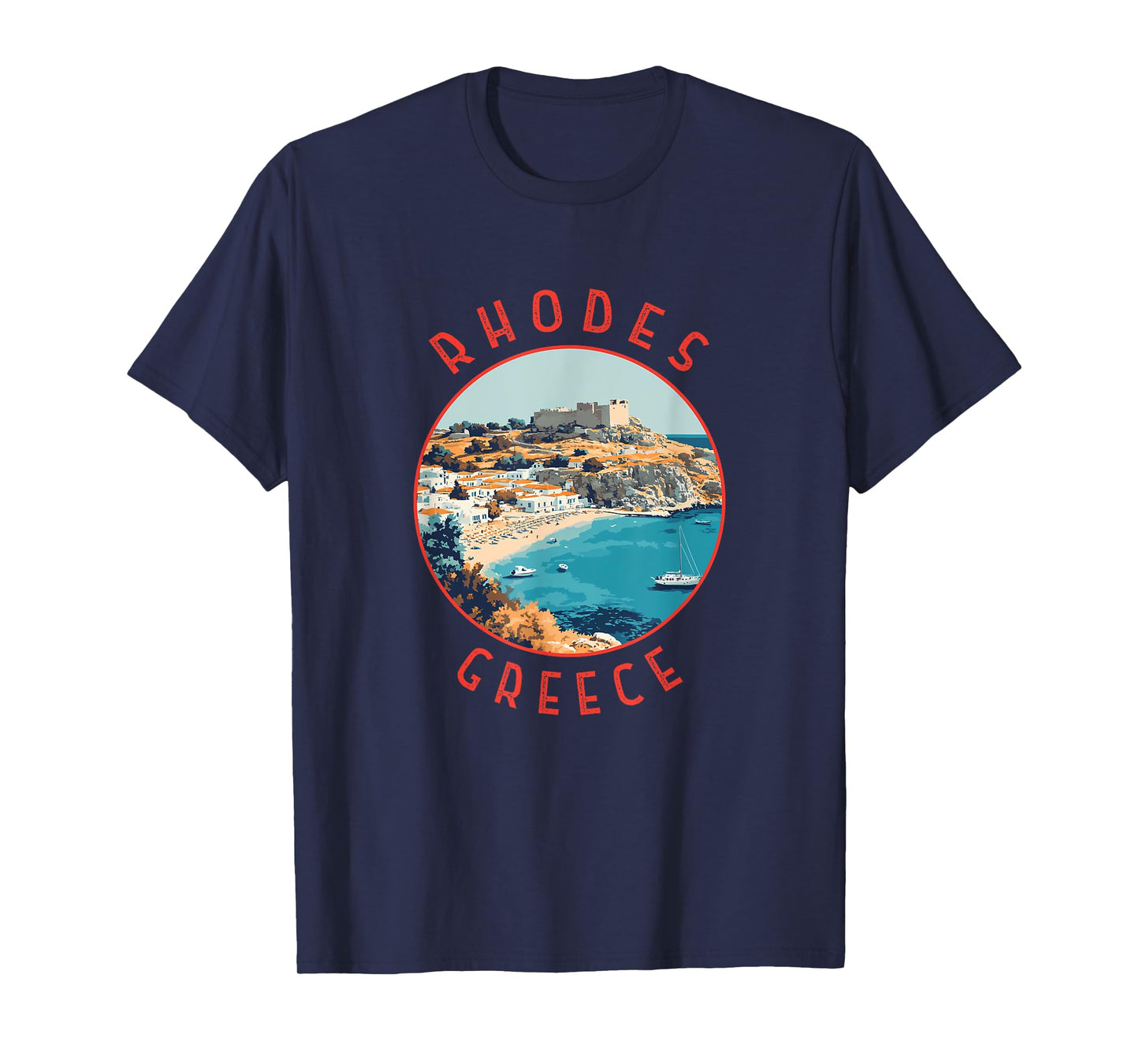 Rhodes Greece Retro Distressed Circle T-Shirt