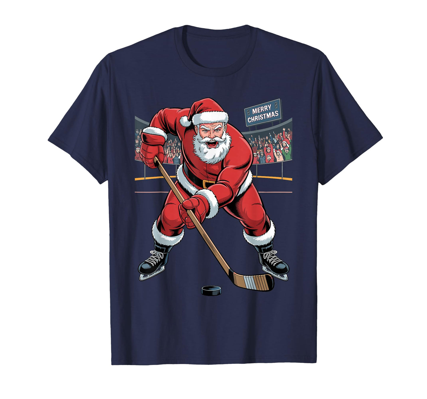 Funny Santa Playing Hockey Holiday Christmas Xmas Pajama T-Shirt