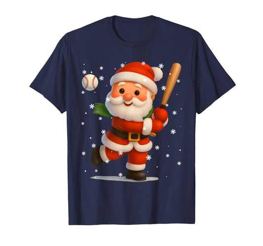 Cute Santa Baseball Snowflake Christmas Xmas Men Boy T-Shirt