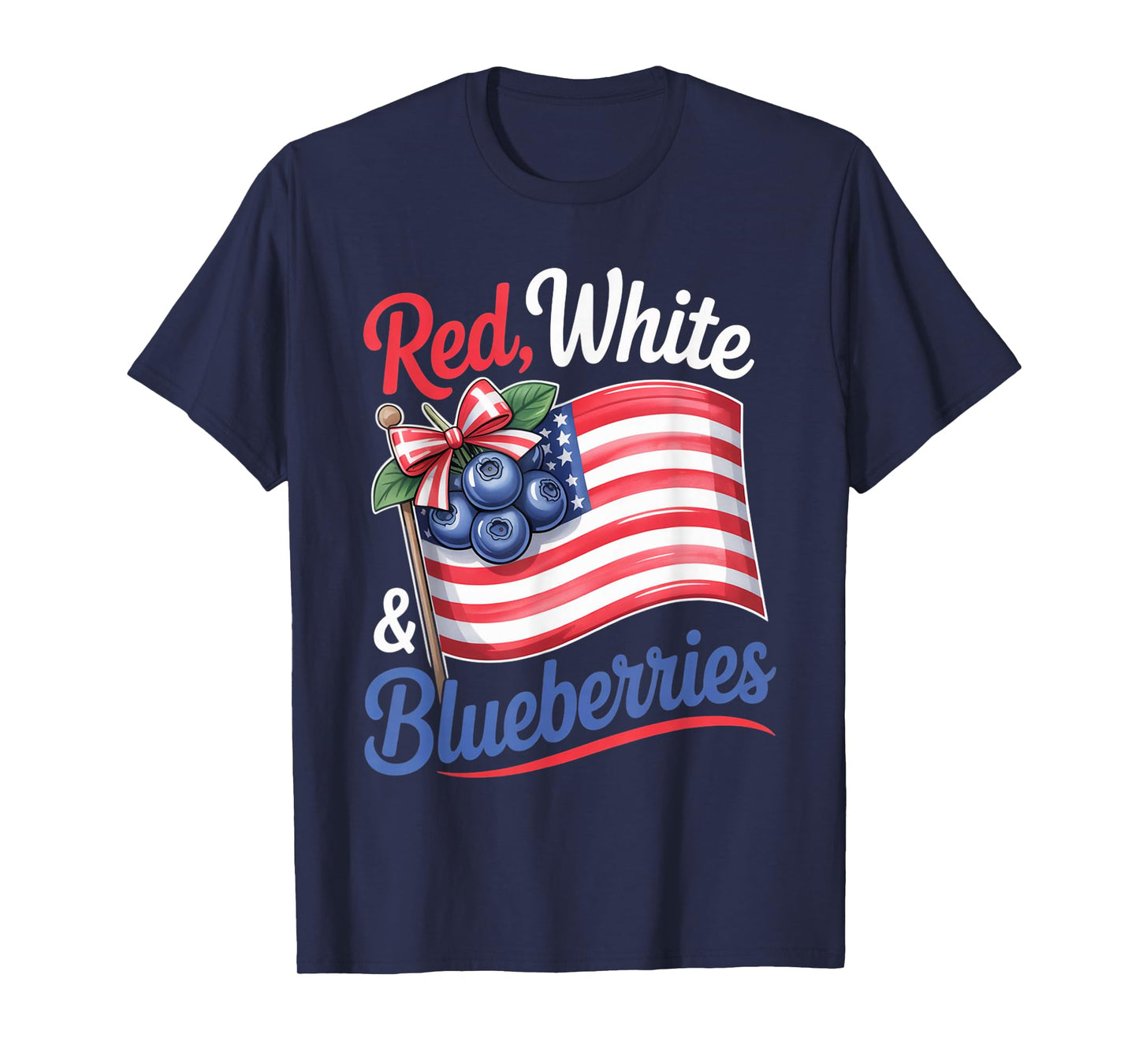 Red White & Blueberries Coquette Flag Bow T-Shirt