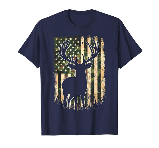 Camo US Flag Deer Hunting Camoflage Hunter T-Shirt