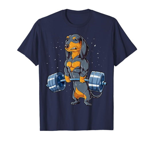 Dachshund Weightlifting Funny Deadlift Men Fitness Gym Gifts T-Shirt