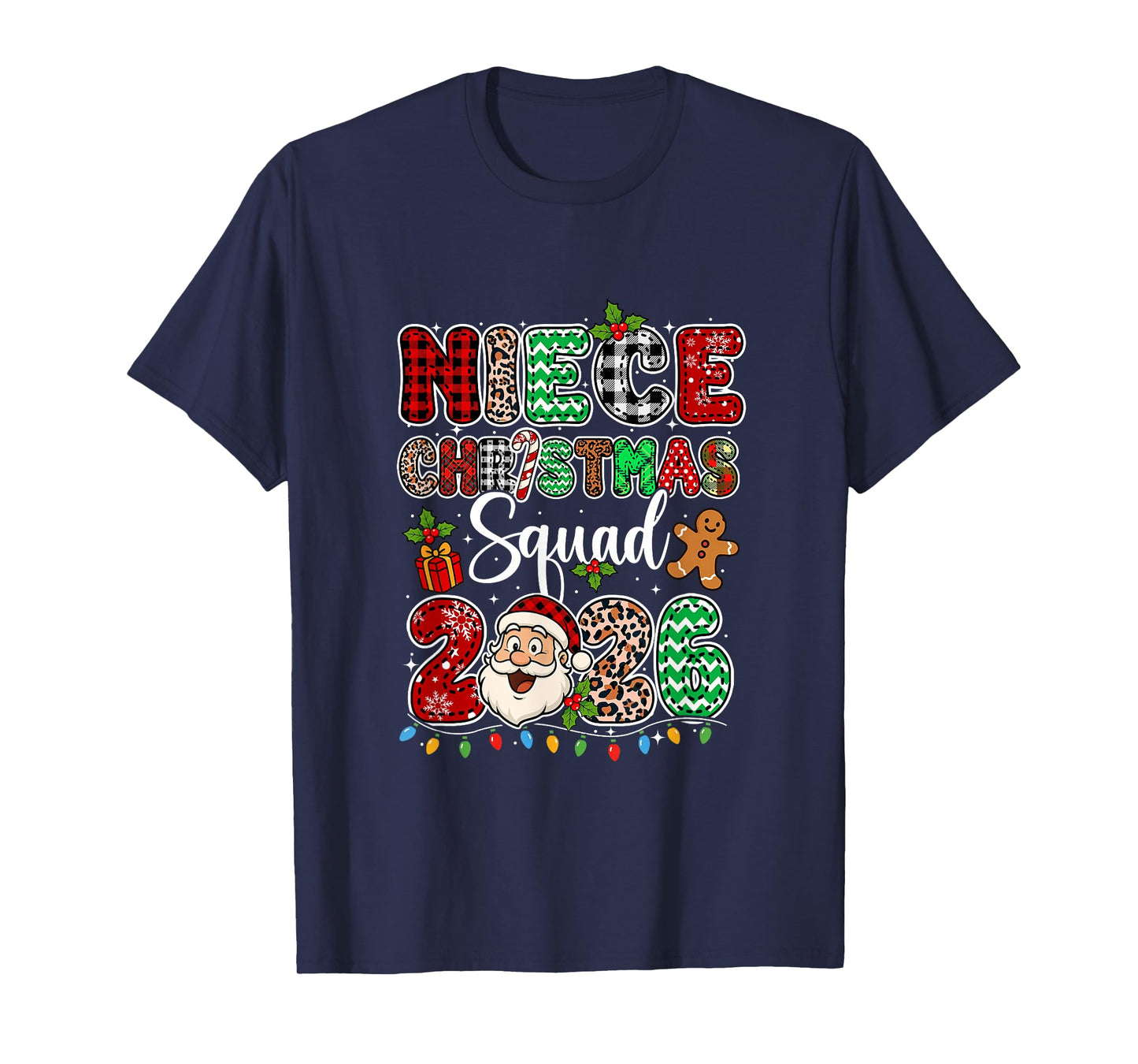 Niece Christmas Crew 2026 Leopard Funny Santa Family Group T-Shirt