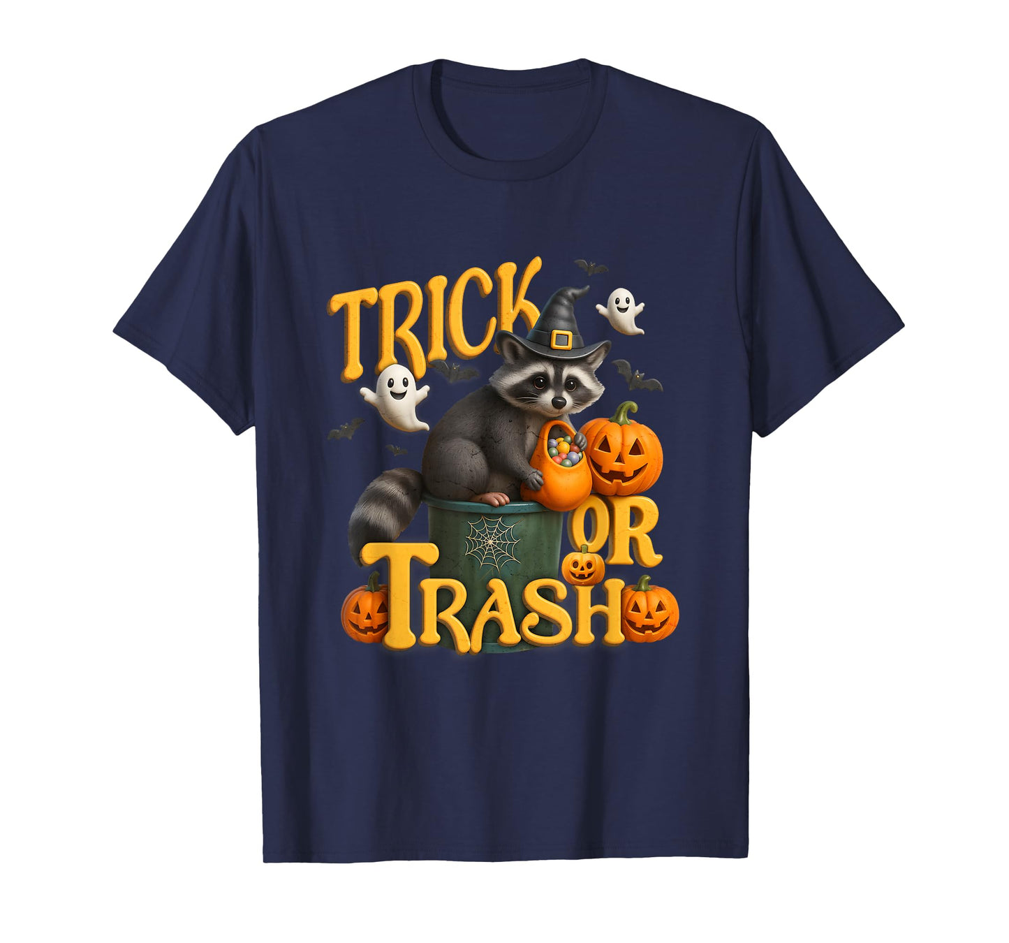 Funny Raccoon Witch Hat Trick or Trash Halloween Humor T-Shirt