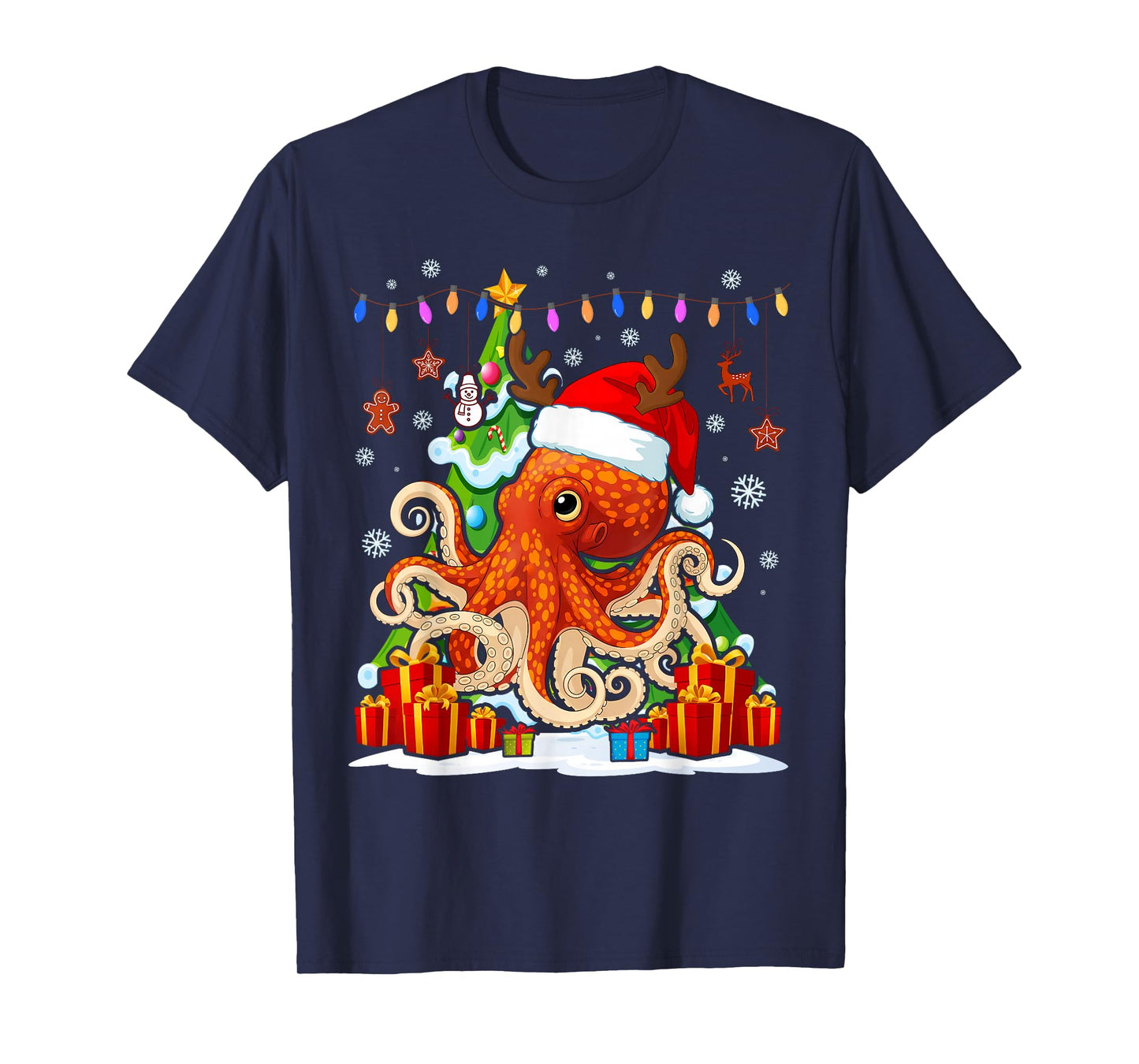 Christmas Octopus Funny Santa Reindeer Lover T-Shirt