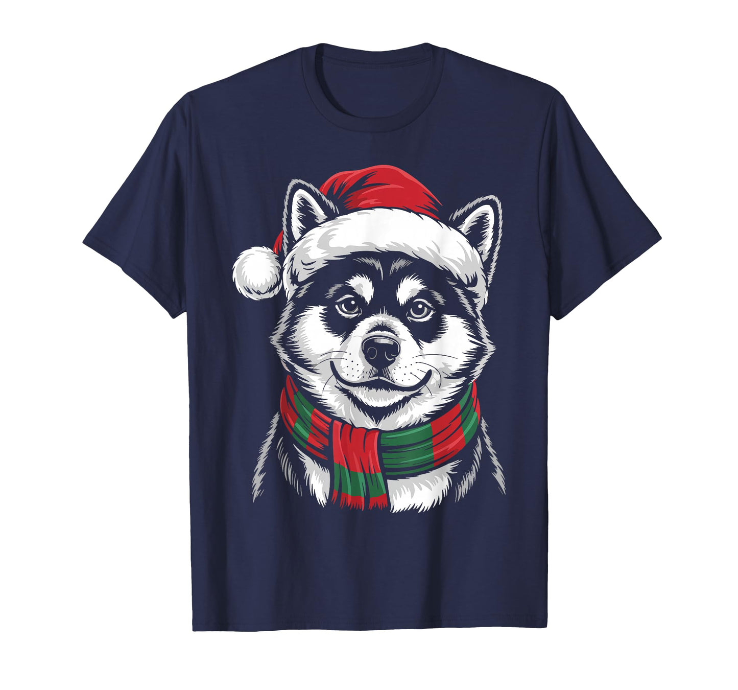 Akita Inu Dog Xmas Santa Hat Scarf Christmas Costume T-Shirt
