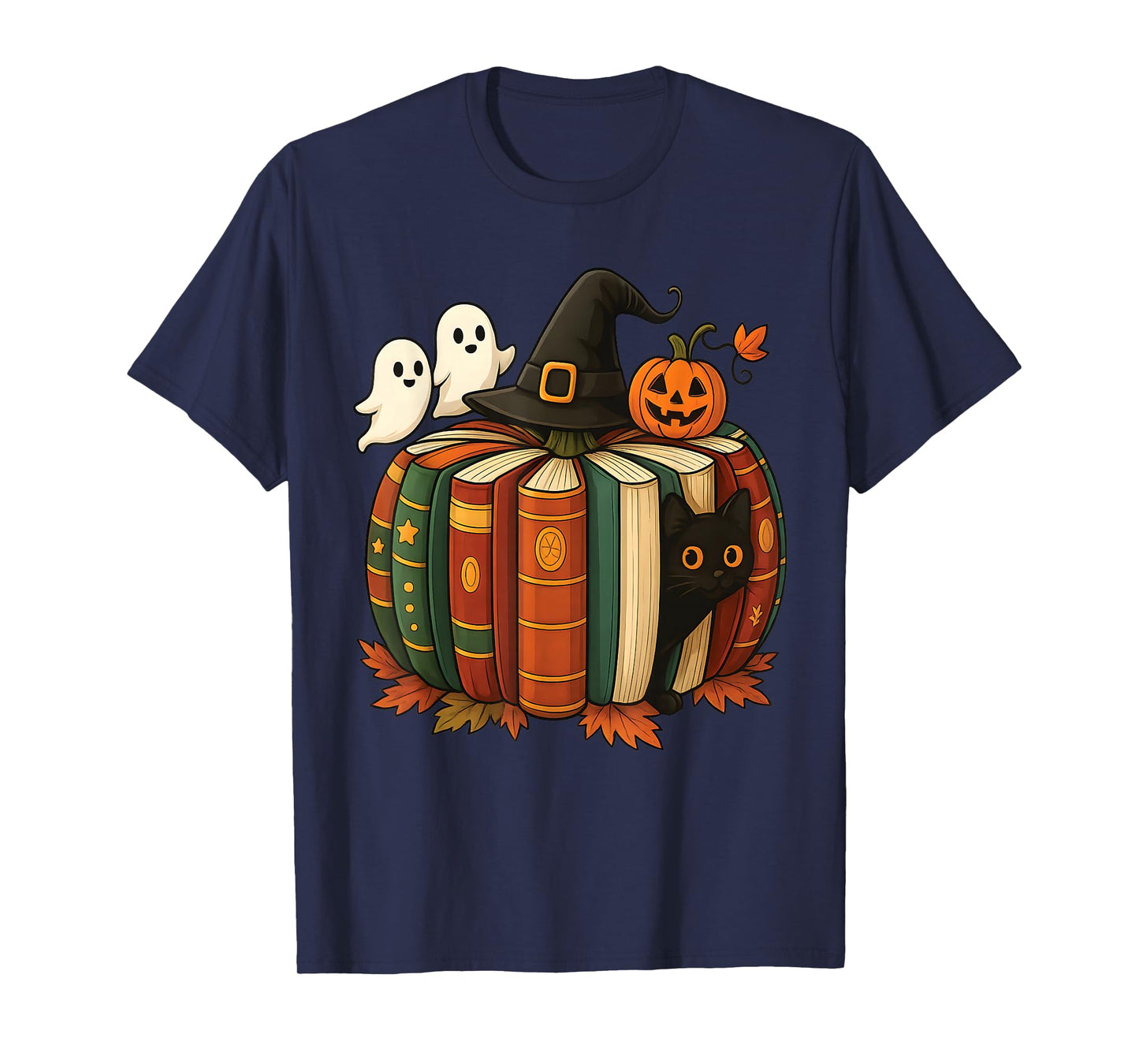 Fall Book Pumpkin Reading Witch Hat Halloween Teacher T-Shirt