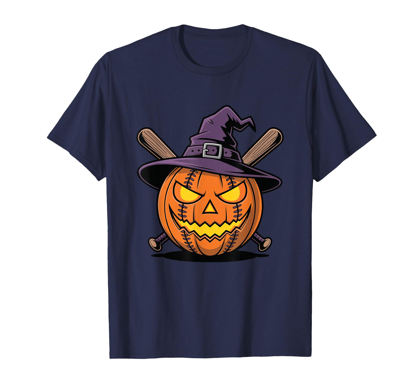 Witchy Baseball Pumpkin Scary Halloween T-Shirt