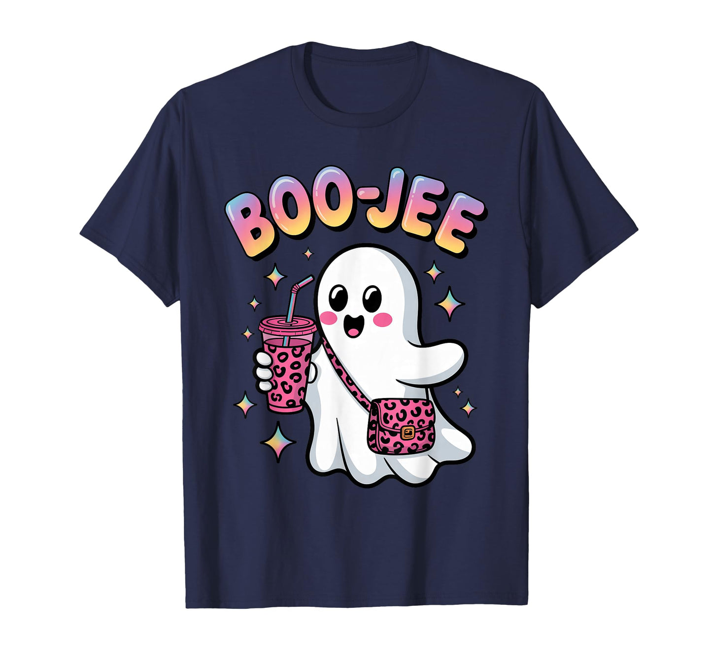 Cute Boujee Ghost Leopard Print Purse Funny Halloween Party T-Shirt