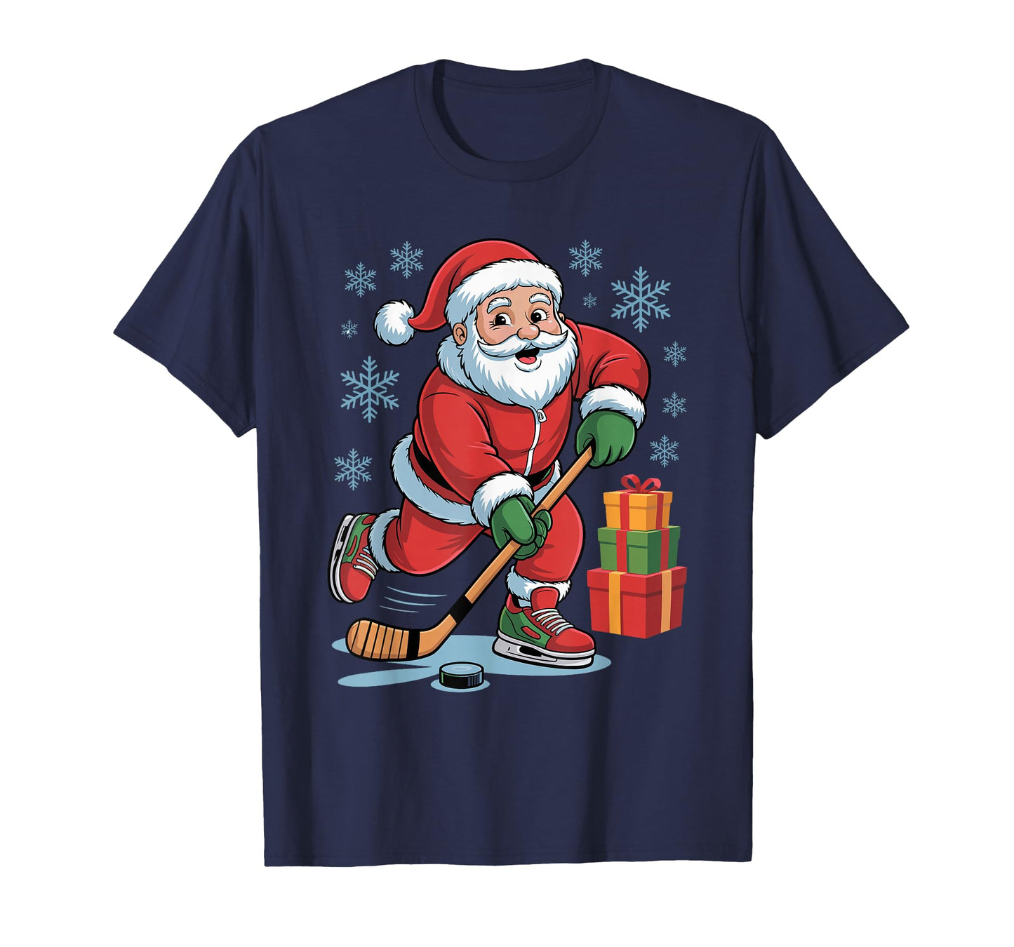 Santa Playing Hockey Funny Holiday Christmas Xmas Pajama T-Shirt