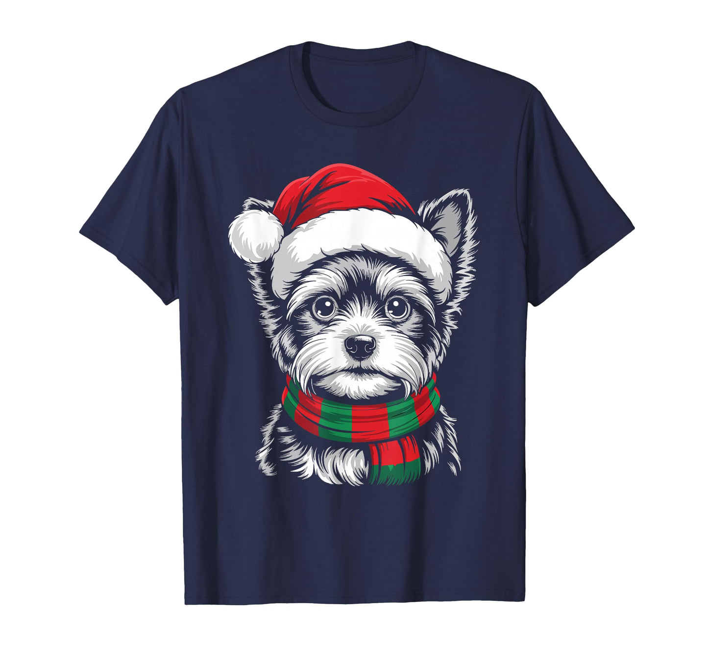 Yorkie Dog Xmas Santa Hat Scarf Christmas Costume T-Shirt