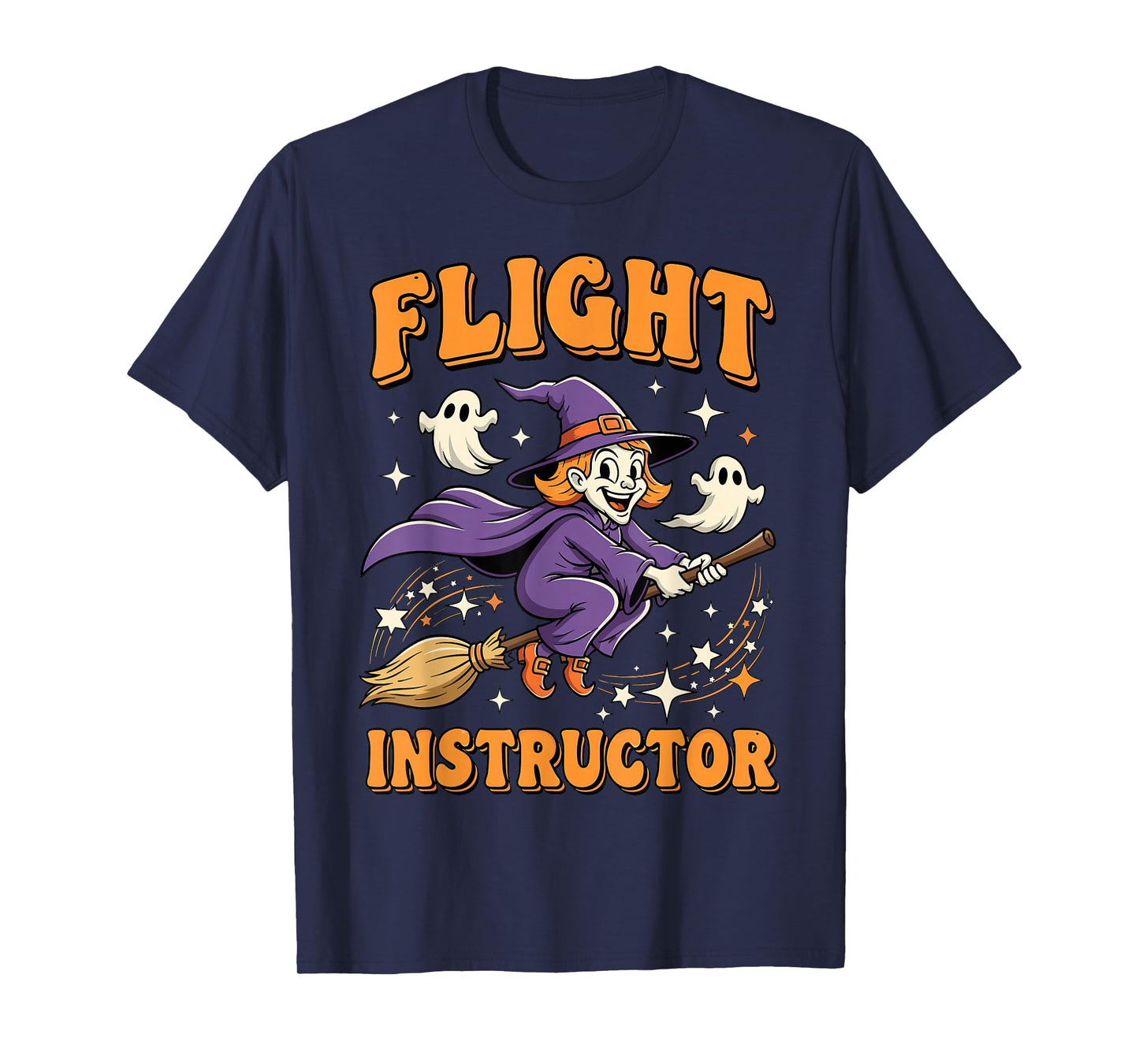 Flight Instructor Witch Riding Broomstick Funny Halloween T-Shirt