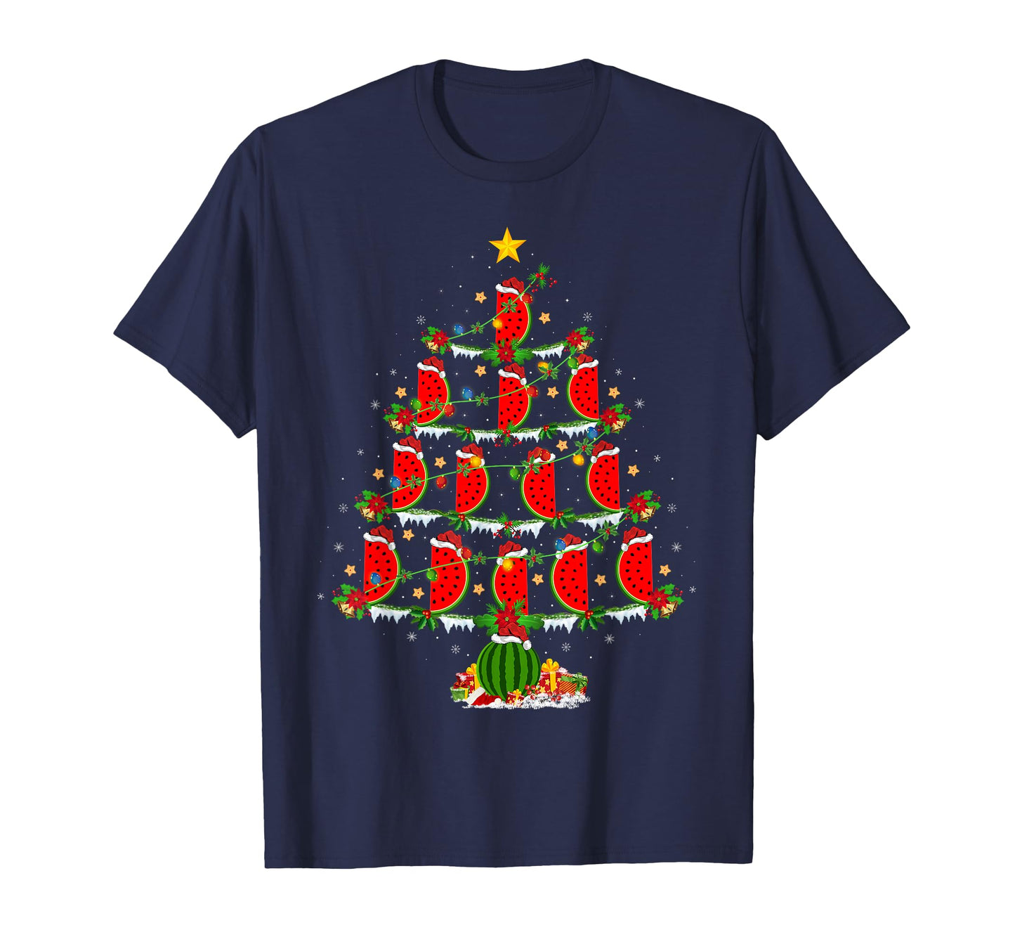 Watermelon Christmas Tree Lights Funny Watermelon Xmas T-Shirt