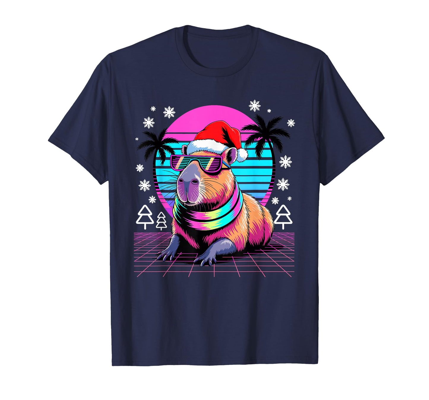 Christmas Synthwave Capybara Sunglasses Capybaras T-Shirt