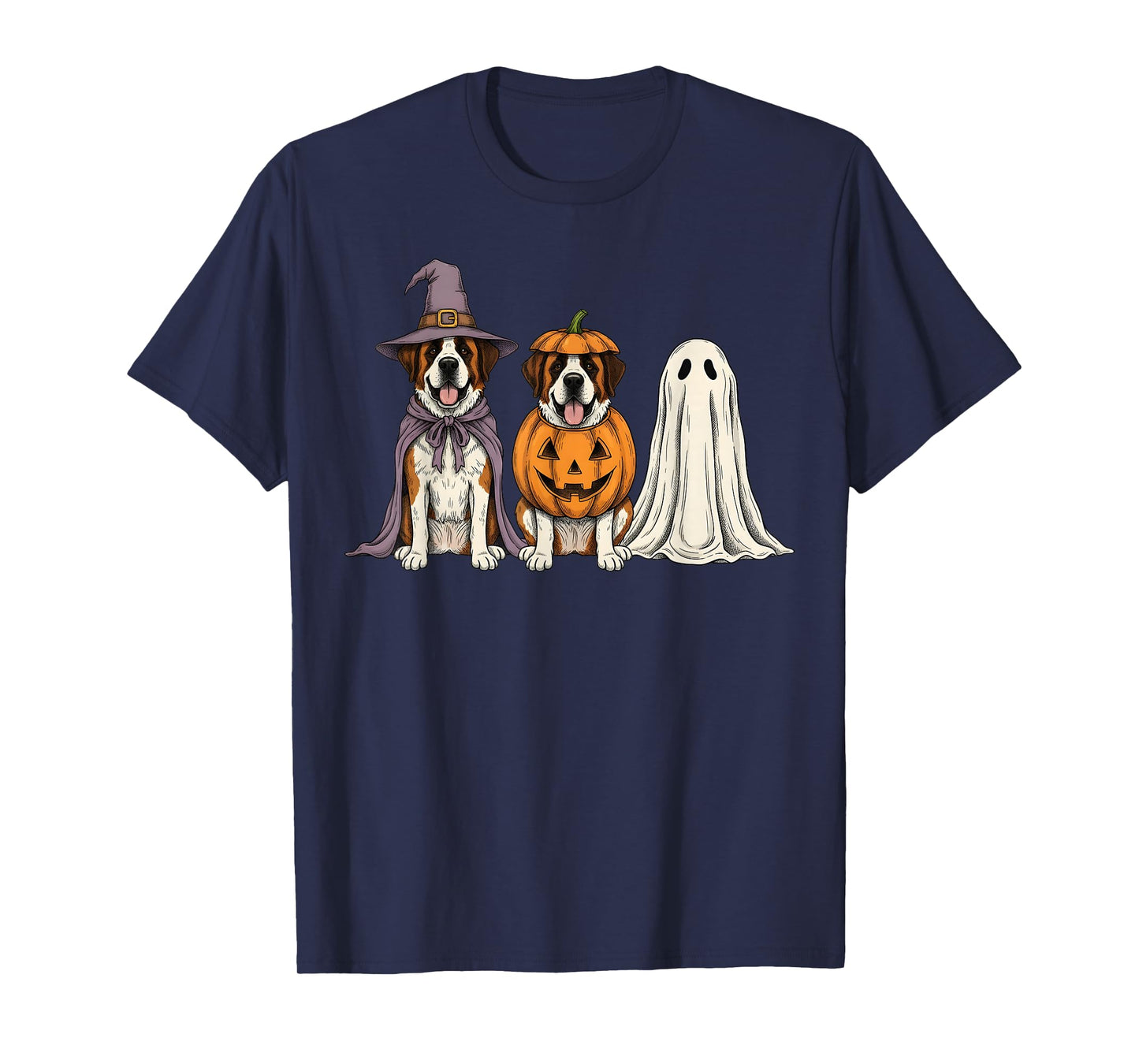 Spooky Ghost Saint Bernard Pumpkin Halloween Dog Lover T-Shirt