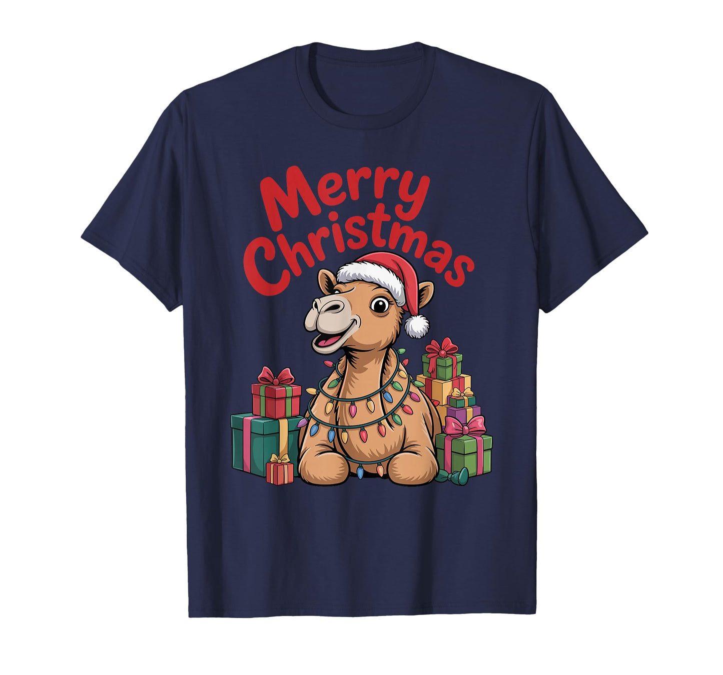 Camel Santa Hat Christmas Design Funny Animal Lovers Holiday T-Shirt