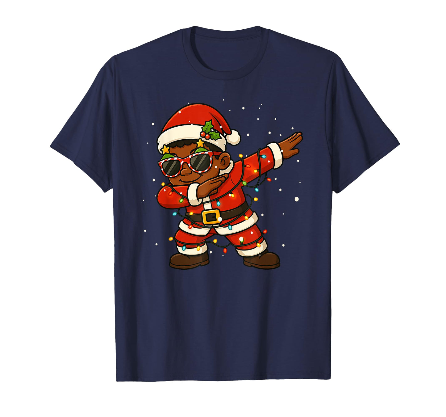Funny Black Kid Merry Christmas Dabbing Santa Xmas Boys Girl T-Shirt