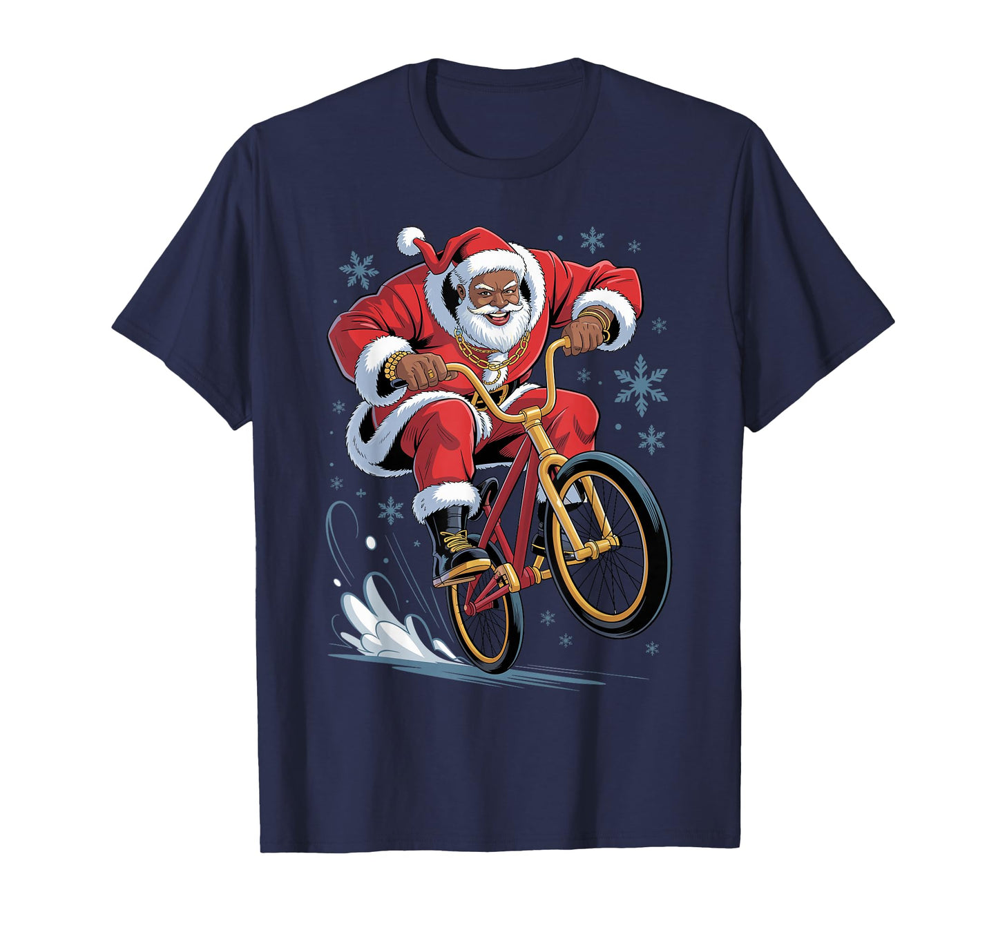Afro Santa BMX African American Christmas Funny Holiday T-Shirt