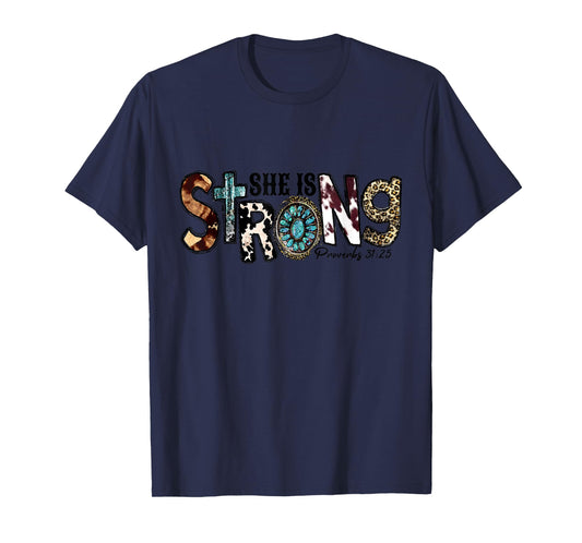 She Is Strong, Proverbs 31 25 Christian Jesus Leopard T-Shirt