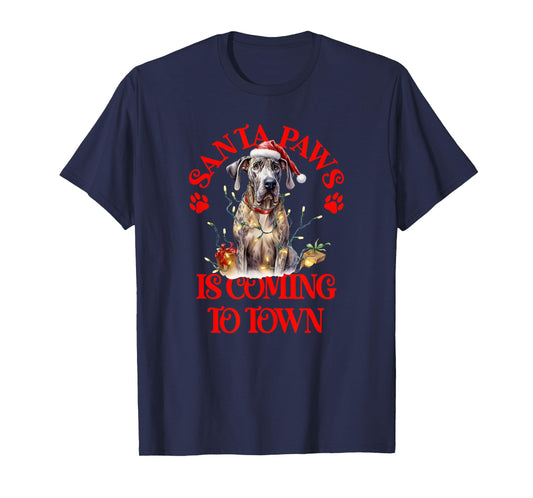 Santa Paws is Coming to Town with Christmas Great Dane T-Shirt