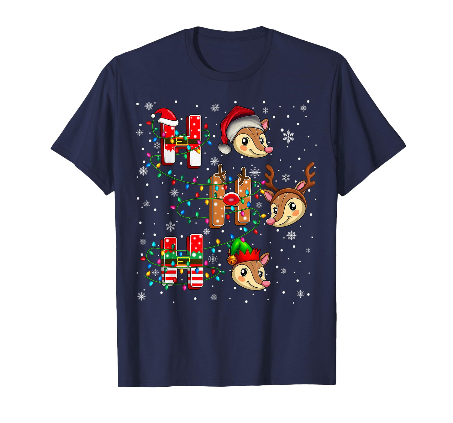 Ho Ho Ho Santa Reindeer Hat Elf Armadillo Animal Christmas T-Shirt