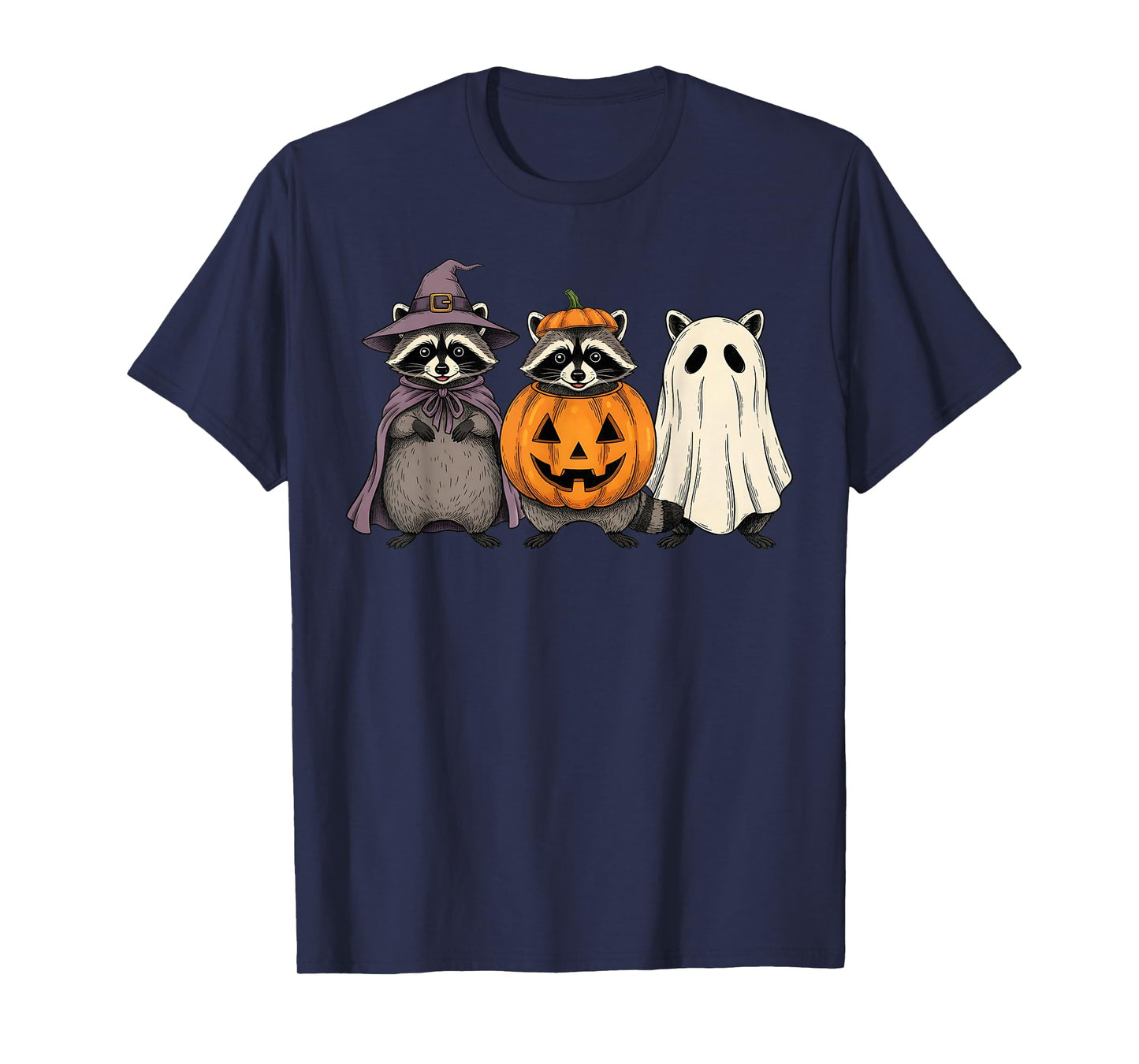 Spooky Ghost Raccoon Lover Pumpkin Halloween T-Shirt
