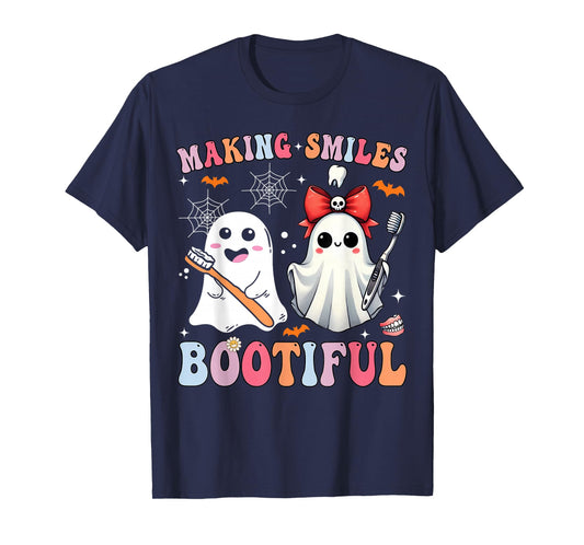 Making Smiles Bootiful Dentist Funny Halloween Ghost Dental T-Shirt