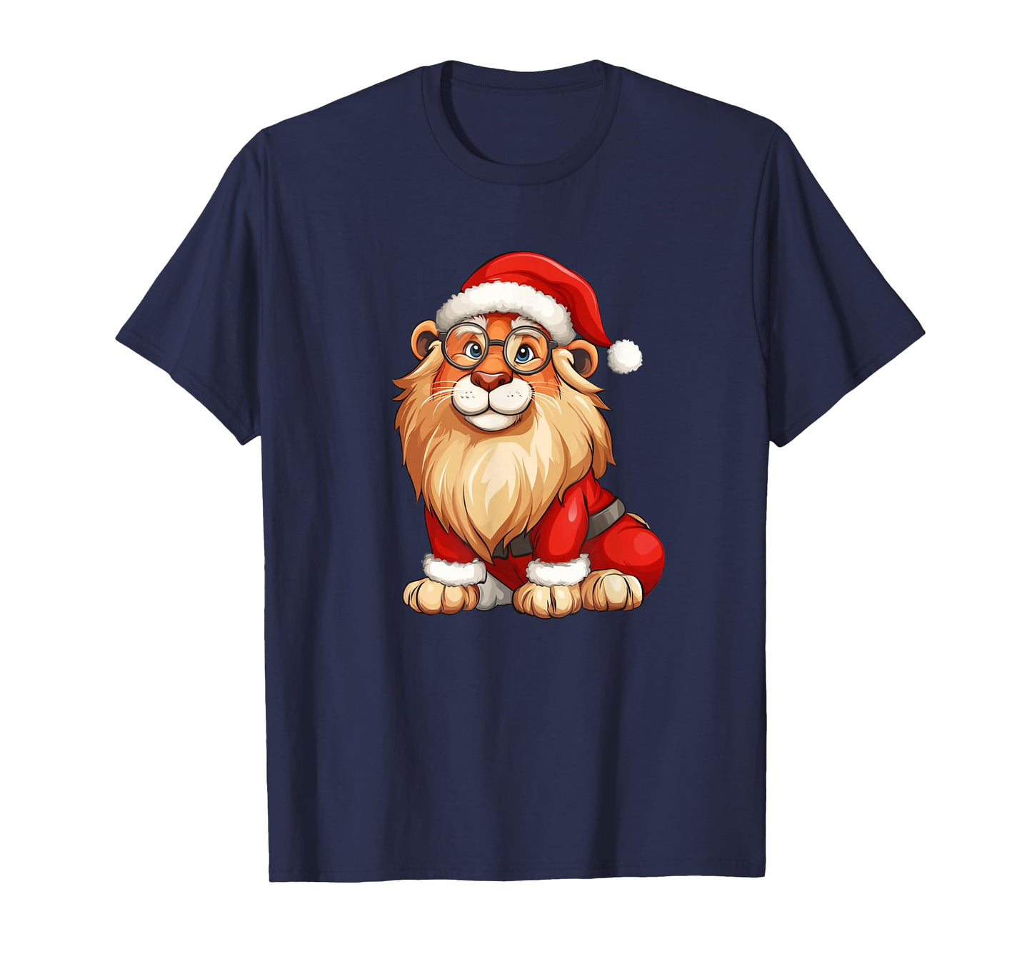 Festive Lion Roaring in a Santa Claus Hat Costume T-Shirt