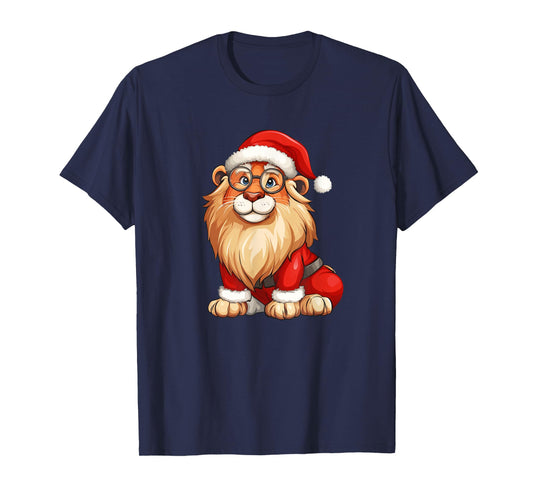 Festive Lion Roaring in a Santa Claus Hat Costume T-Shirt