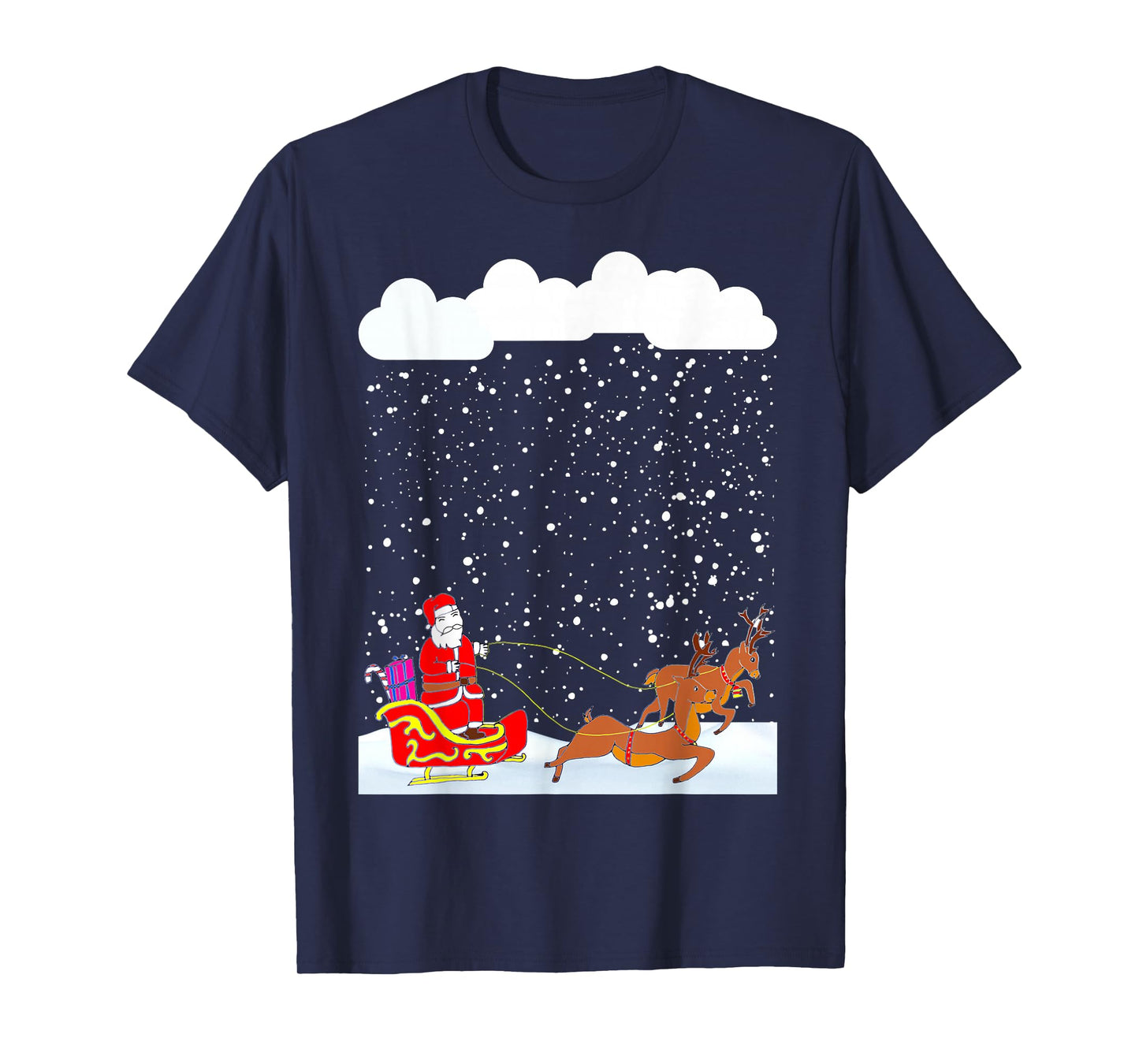 Snowy Santa Claus with Reindeer Snowflakes Christmas Winter T-Shirt