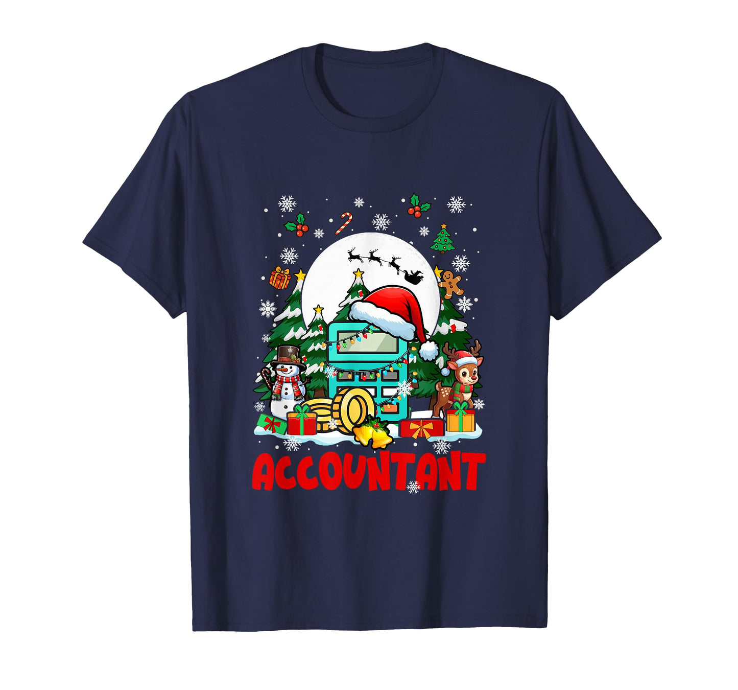 Accountant Job Tools Santa Snowmen Reindeer Christmas Trees T-Shirt