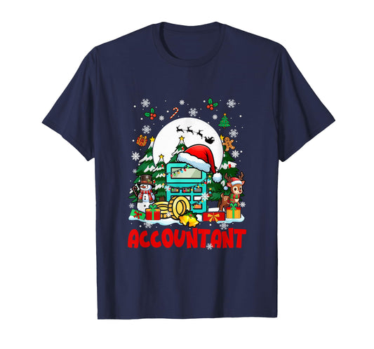 Accountant Job Tools Santa Snowmen Reindeer Christmas Trees T-Shirt