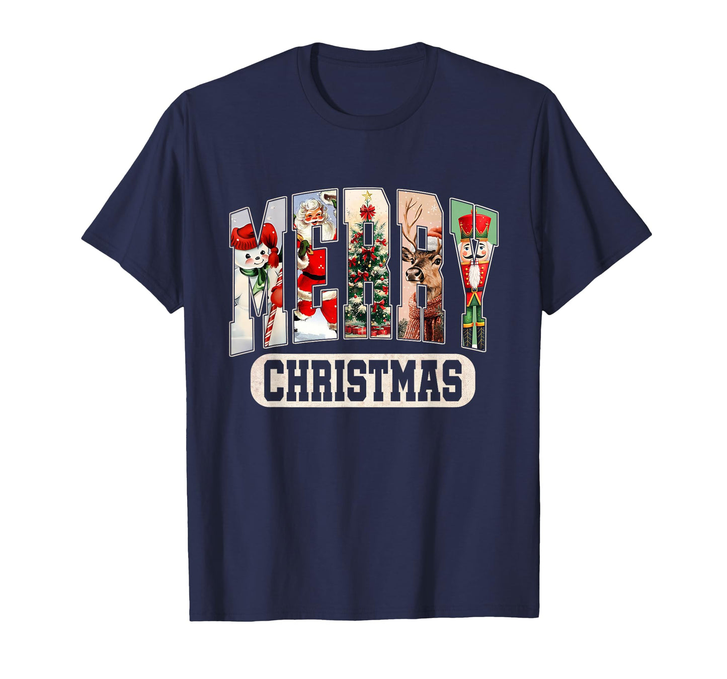 Retro Christmas Vintage Santa Reindeer Tree Snowman T-Shirt