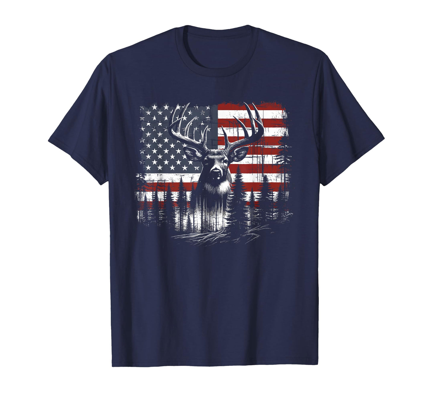 Deer Hunting American Flag Whitetail Buck Antlers T-Shirt