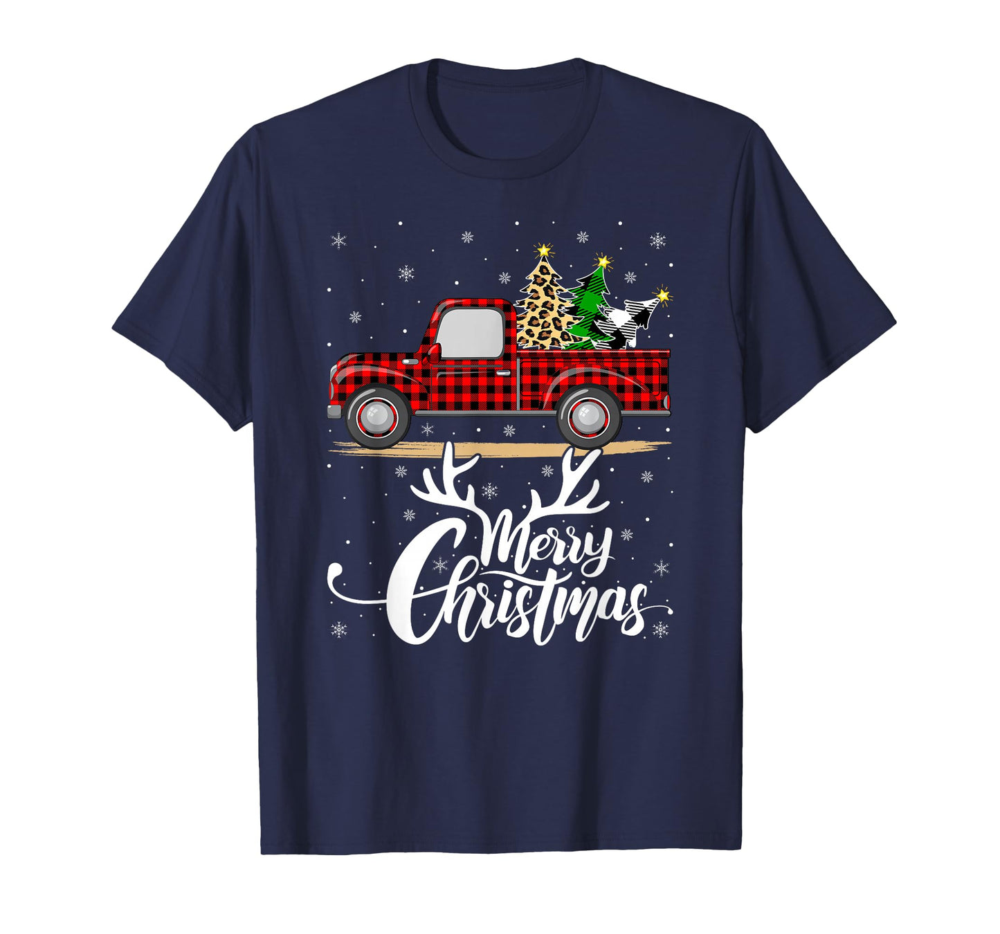 Merry Christmas Tree Buffalo Plaid Truck Family Group Xmas T-Shirt