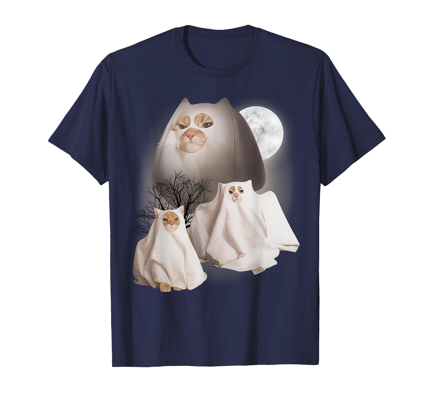 Ghost Cat Meme Funny Halloween Men Women Kids T-Shirt