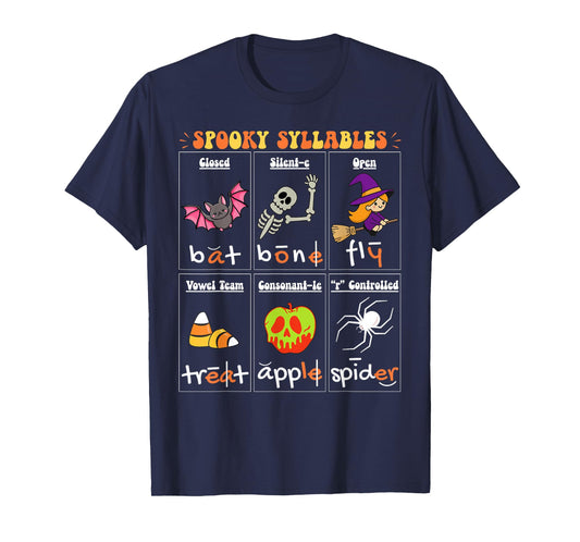 Halloween Reading Spooky Syllables Teacher Vintage T-Shirt