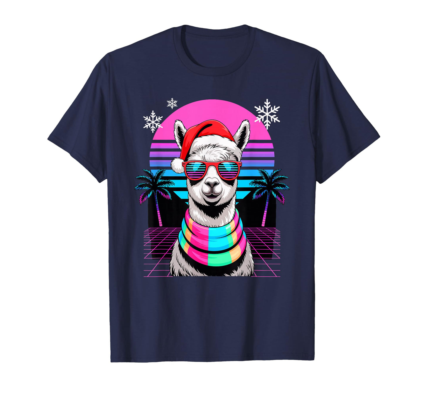 Christmas Synthwave Alpaca Sunglasses Alpacas T-Shirt