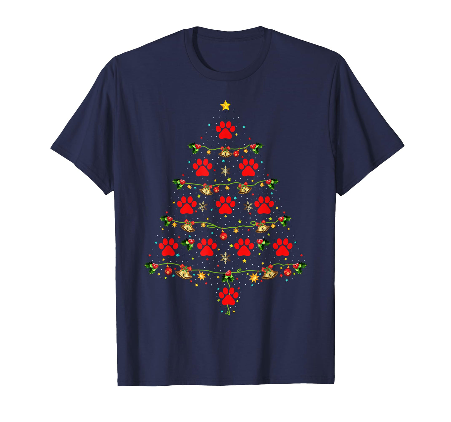 Dog Paw Christmas Tree Lights Puppy Dog Lover Xmas Pajamas T-Shirt
