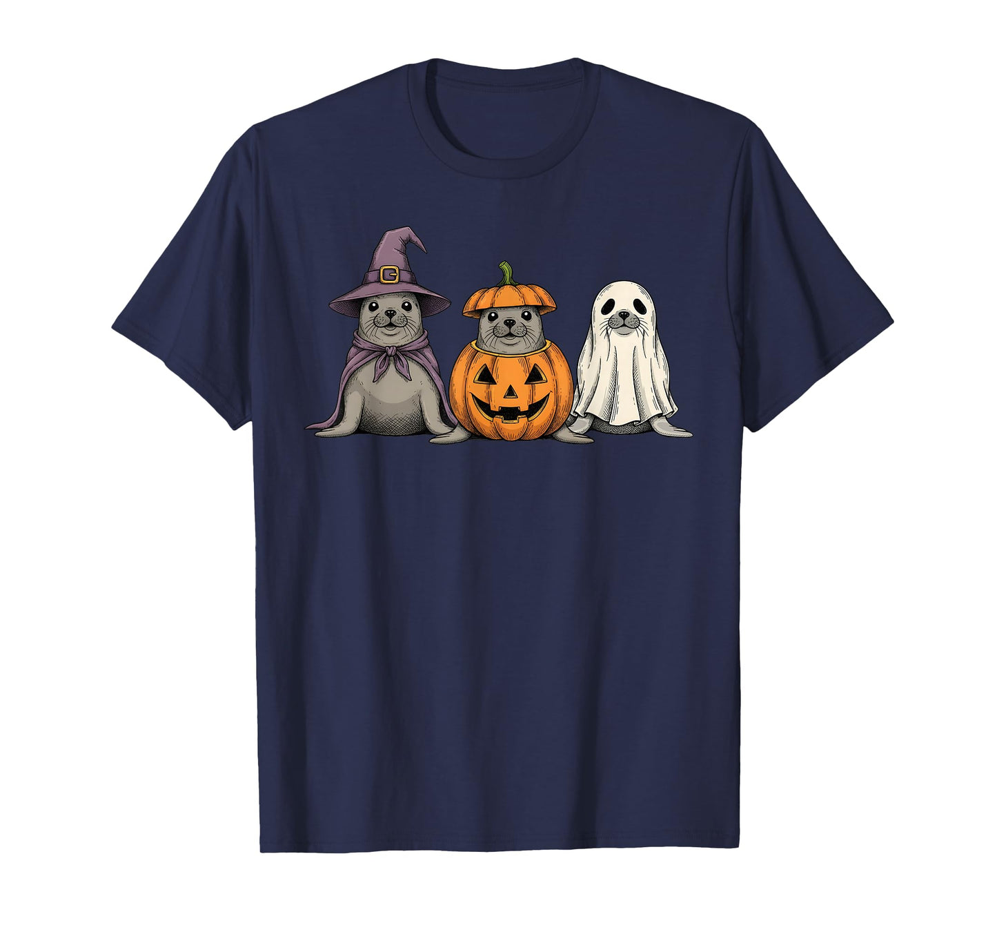 Spooky Ghost Seal Lover Pumpkin Halloween T-Shirt