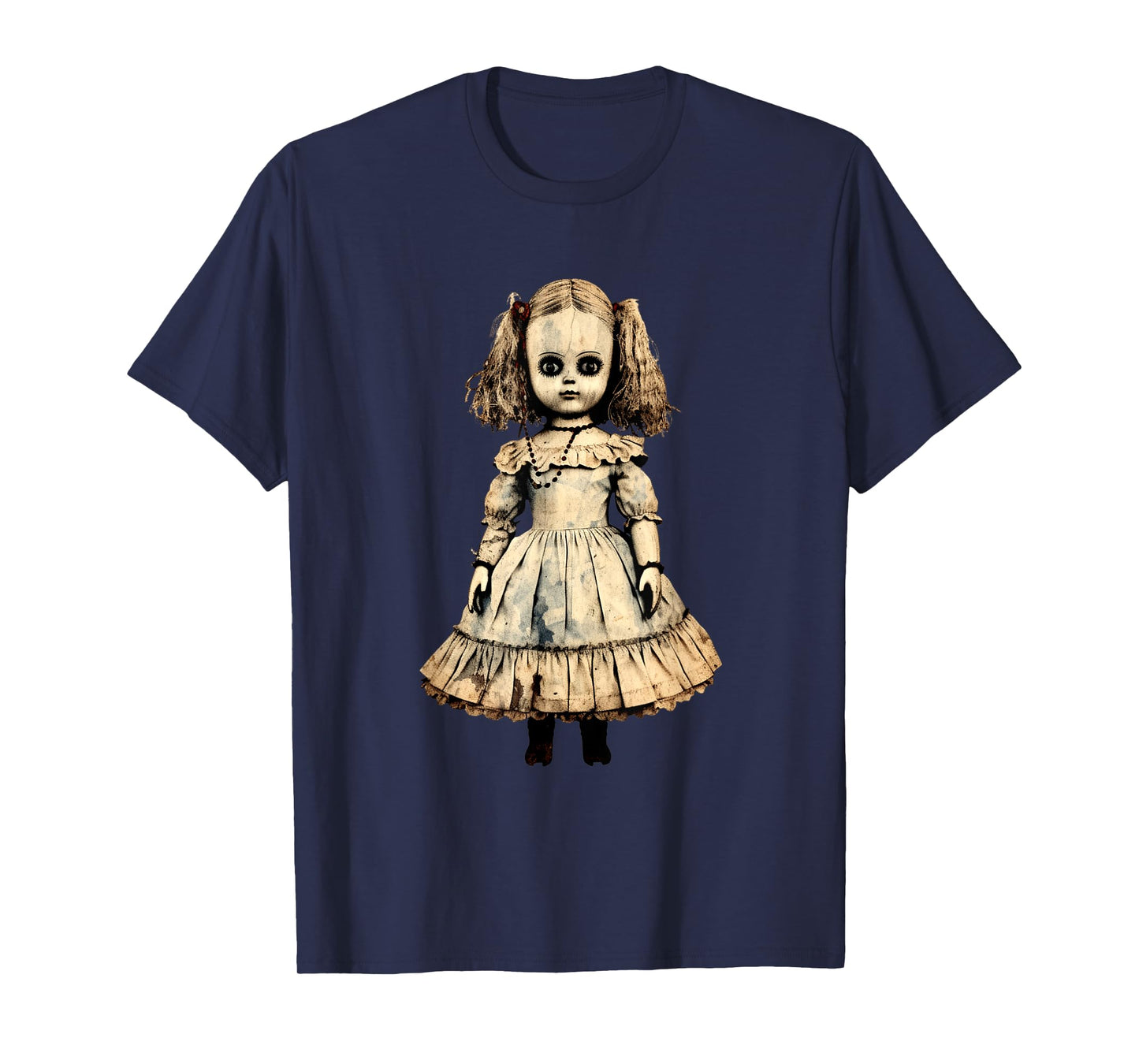 Vintage Creepy Horror Doll Supernatural Goth Haunted Doll T-Shirt, Small, Black