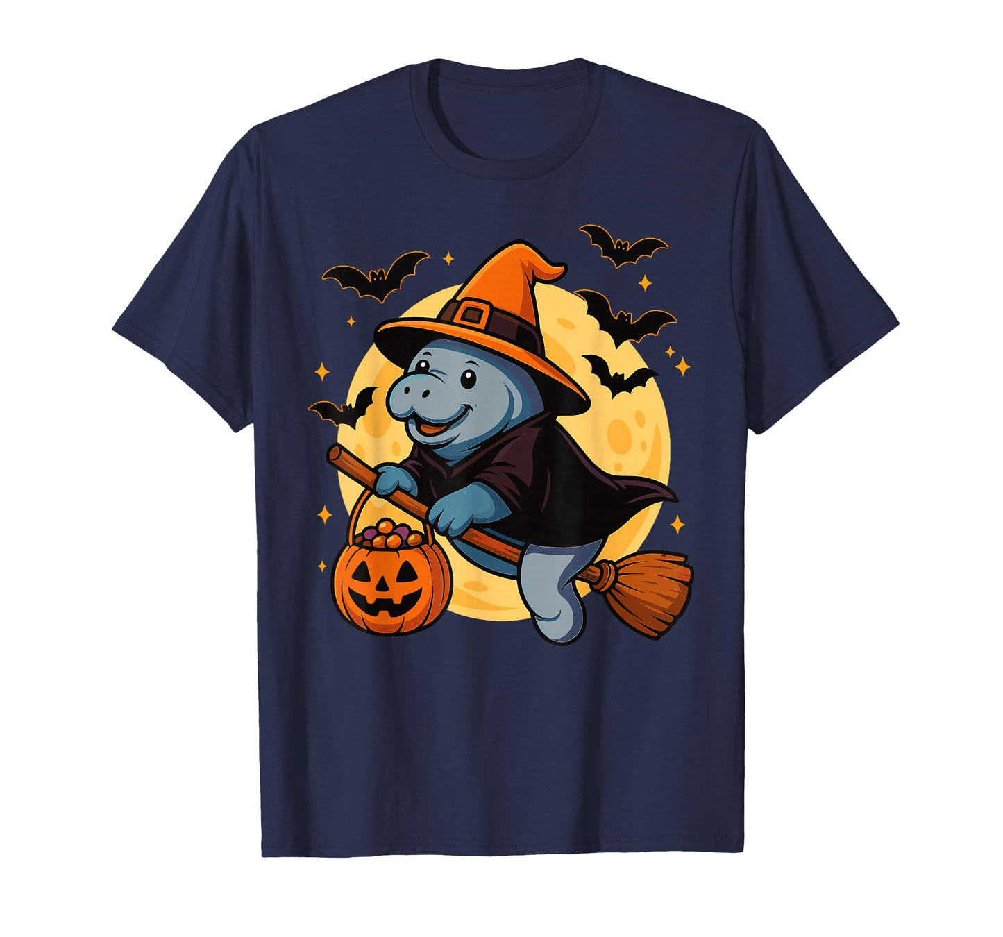 Manatee Witch Hat Pumpkin Halloween Spooky Season T-Shirt