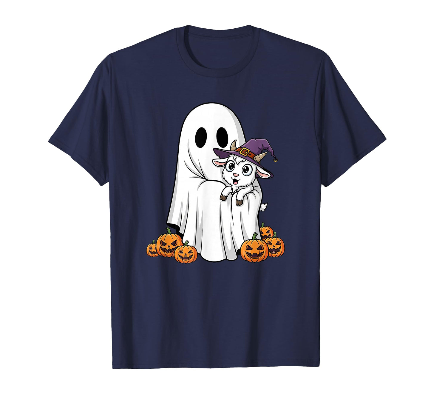 Funny Ghost Goat Pumpkin Halloween Kids Mens Womens T-Shirt