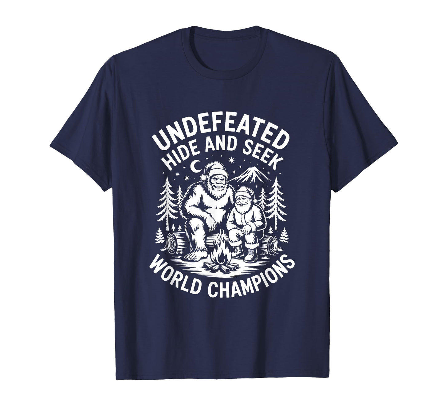 Santa Bigfoot Hide and Seek Funny Christmas T-Shirt